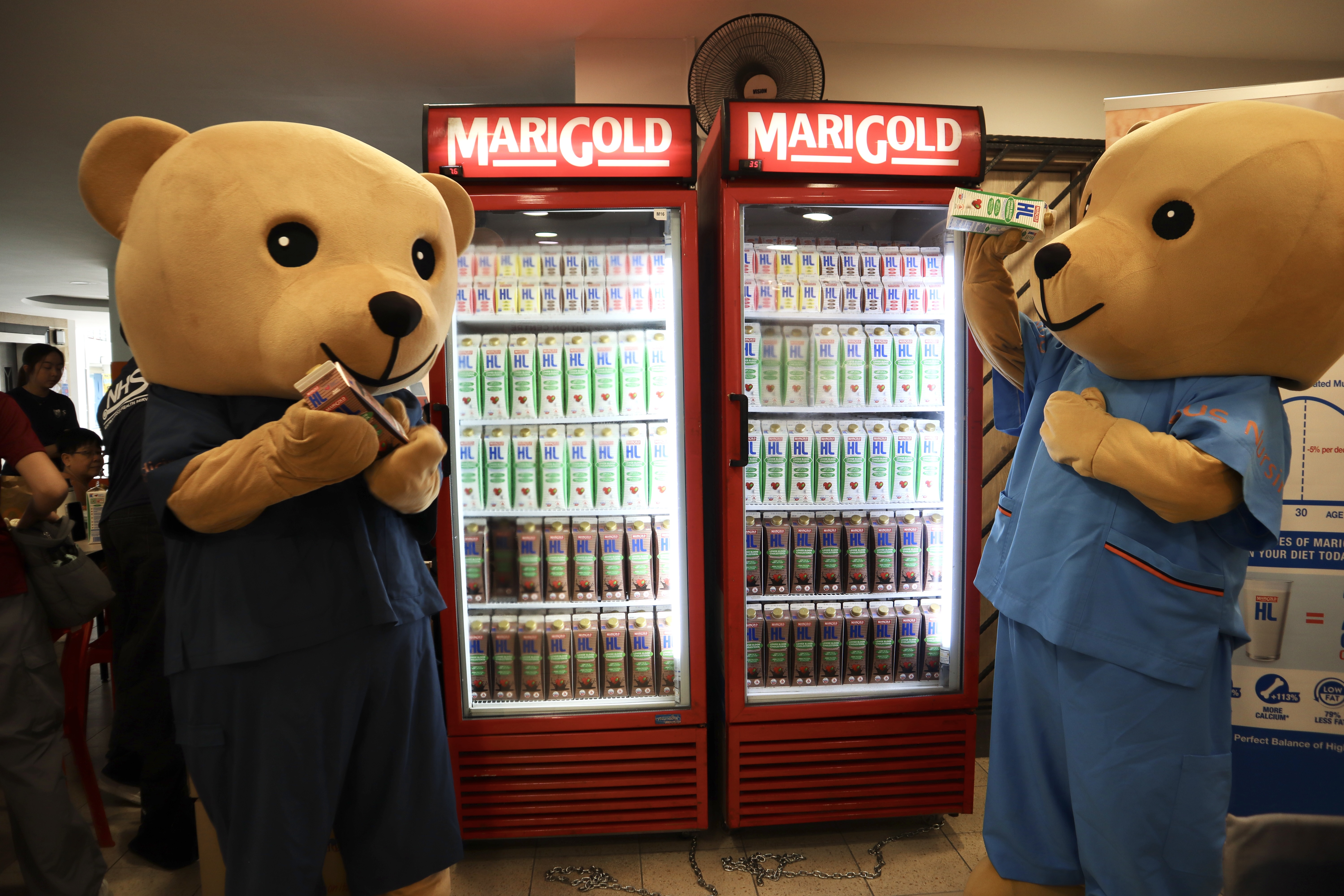 Marigold mascots at NHS screening event